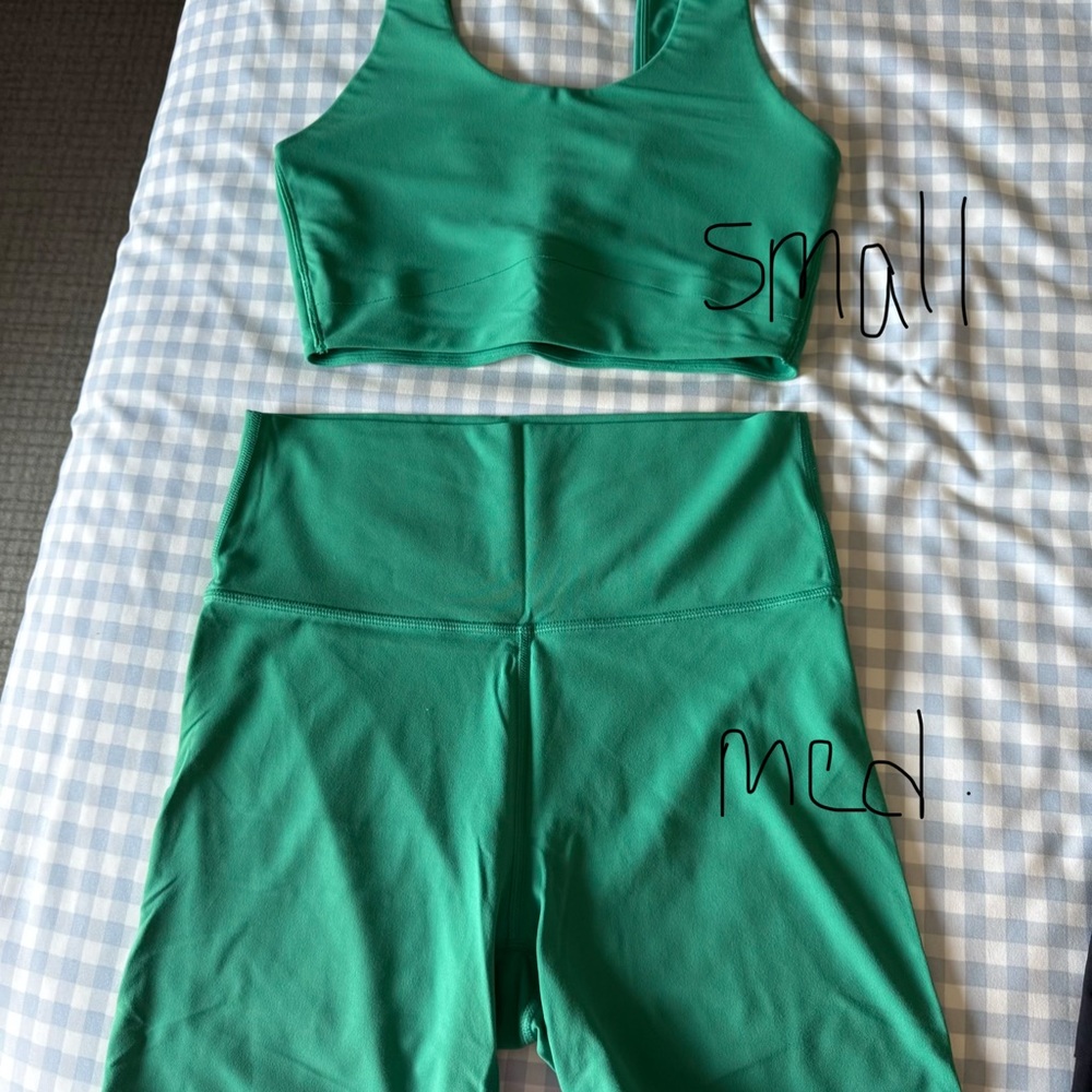 all in motion Teal Scoop-Back Sports Bra and biker shorts
